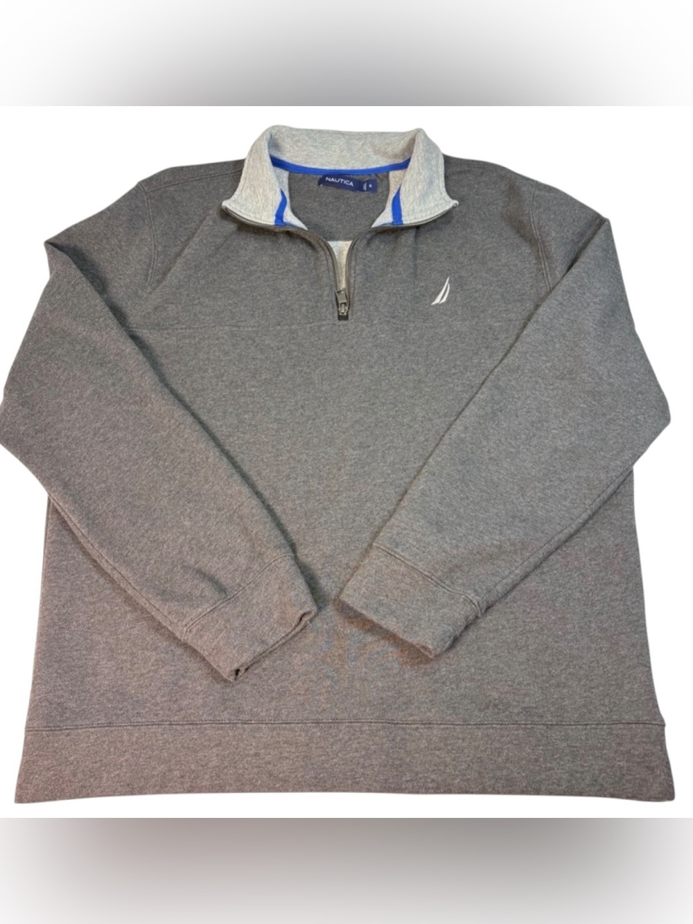 Nautica Men’s Gray Quarter Zip Pullover Preppy Sweater SzXL Athleisure Nautical